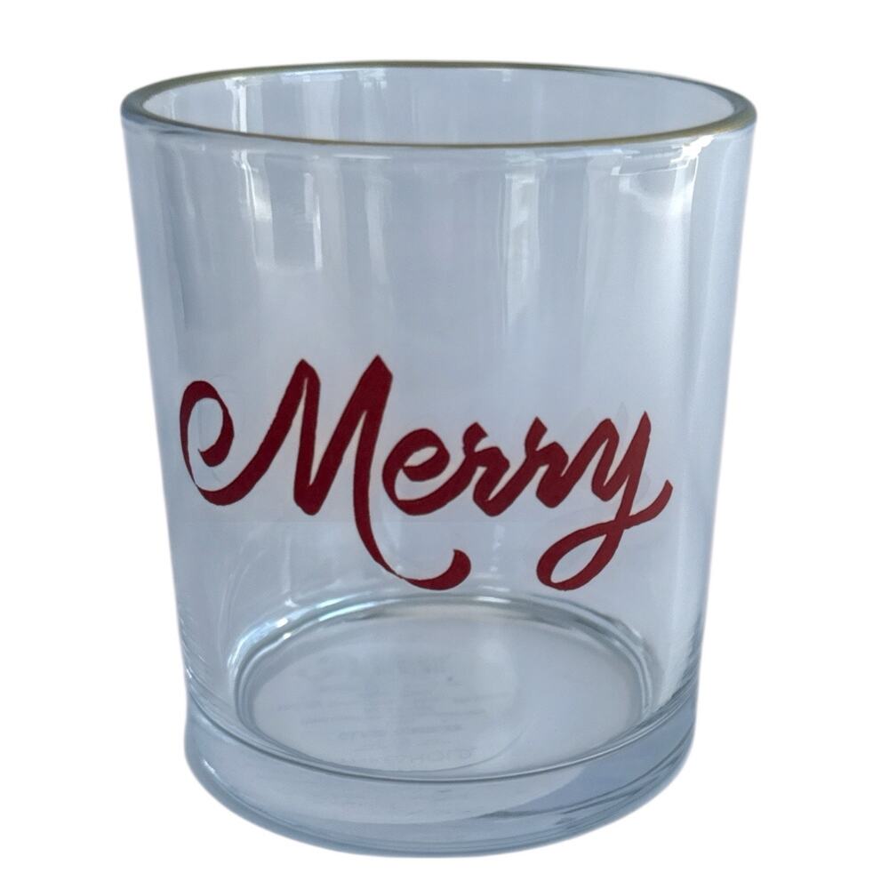 Threshold Merry Glass Tumbler Gold Rim Holiday Drinkware NEW